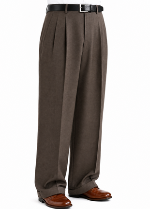 Tovaglia Mens Solid Dark Brown Wide Leg Pleated Wool Dress Pants