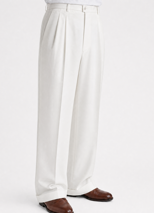Mazara Mens Solid White Wide Leg Pleated Wool Dress Pants