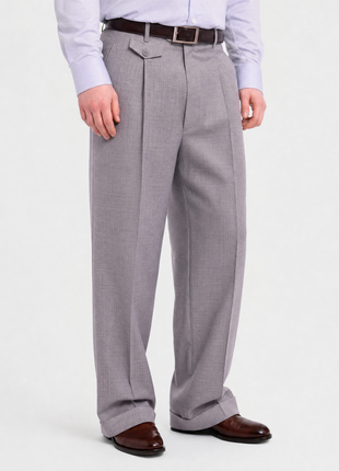 Apollo King Classic Fit Gray Pinstripe Pleated Wide Leg Wool Dress Pants