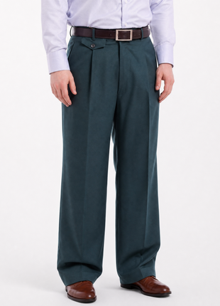 Apollo King Classic Fit Wide Leg Solid Blue-green Pleated Wool Dress Pants