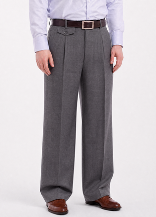 Apollo King Classic Fit Gray Heather Pleated Wide Leg Wool Dress Pants - The Suit Depot