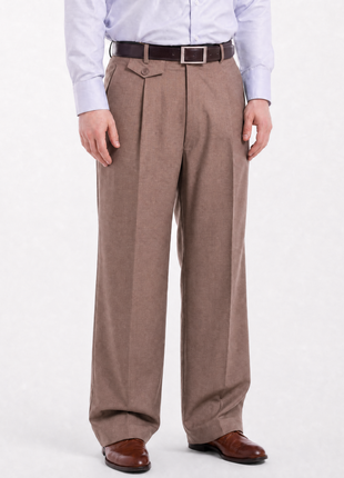 Apollo King Classic Fit Solid Taupe Single Pleated Wide Leg Wool Dress Pants