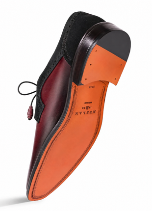 Mezlan Two-Tone Burgundy Black Lace Up Bicycle Toe Calf/Suede Derby Dress Shoes