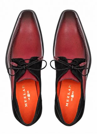 Mezlan Two-Tone Burgundy Black Lace Up Bicycle Toe Calf/Suede Derby Dress Shoes