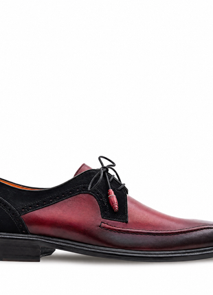 Mezlan Two-Tone Burgundy Black Lace Up Bicycle Toe Calf/Suede Derby Dress Shoes