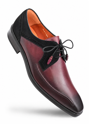 Mezlan Two-Tone Burgundy Black Lace Up Bicycle Toe Calf/Suede Derby Dress Shoes