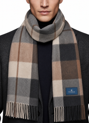 Tovaglia Mens Plaid Cashmere Fringe Scarf