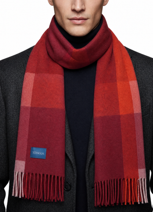Tovaglia Mens Plaid Cashmere Fringe Scarf
