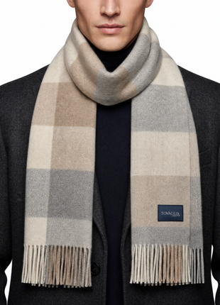 Tovaglia Mens Plaid Cashmere Fringe Scarf