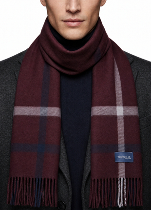 Tovaglia Mens Plaid Cashmere Fringe Scarf