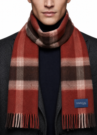 Tovaglia Mens Plaid Cashmere Fringe Scarf