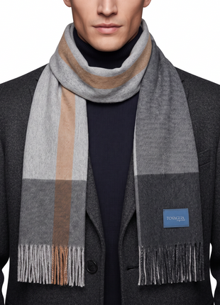 Tovaglia Mens Plaid Cashmere Fringe Scarf