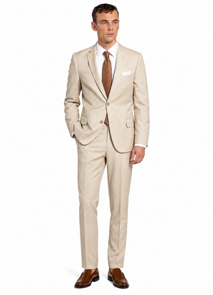 Label M Mens Solid Tan Slim Fit Wool Two Button Suit