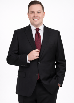 Men's Sartoria Mazara Portly Fit Executive Cut Black Two Button Wool Suit - The Suit Depot