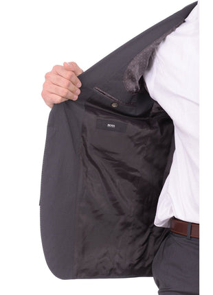 HUGO BOSS TWO PIECE SUITS Hugo Boss Hutson1/gander Slim Fit Gray Mini Striped Stretch Cotton Blend Suit