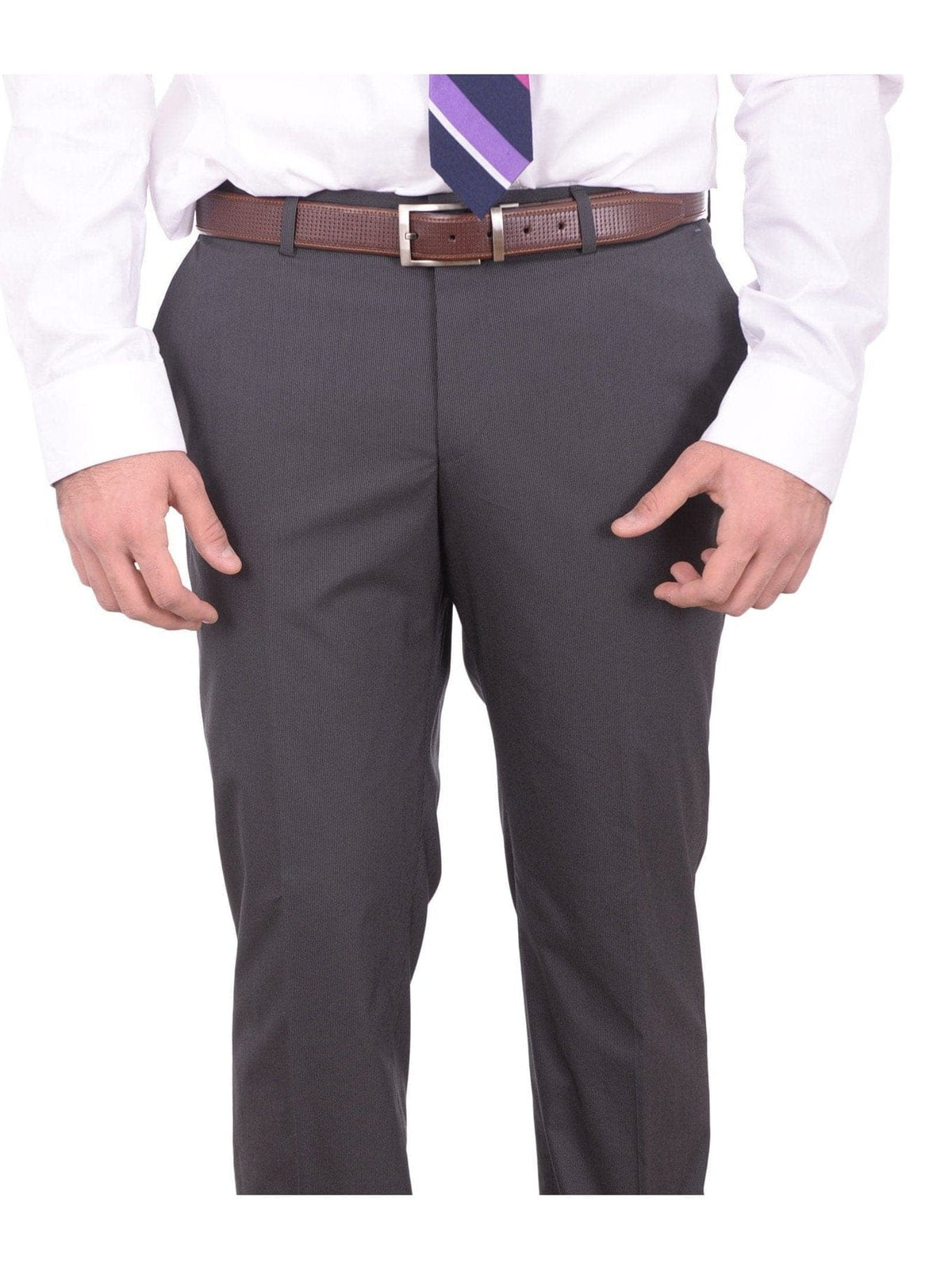 HUGO BOSS TWO PIECE SUITS Hugo Boss Hutson1/gander Slim Fit Gray Mini Striped Stretch Cotton Blend Suit