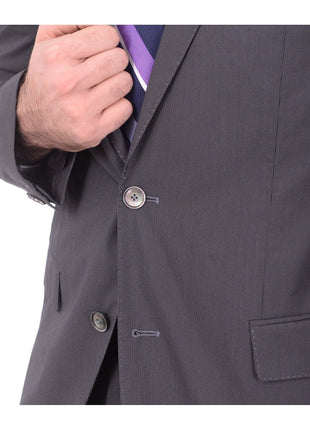 HUGO BOSS TWO PIECE SUITS Hugo Boss Hutson1/gander Slim Fit Gray Mini Striped Stretch Cotton Blend Suit