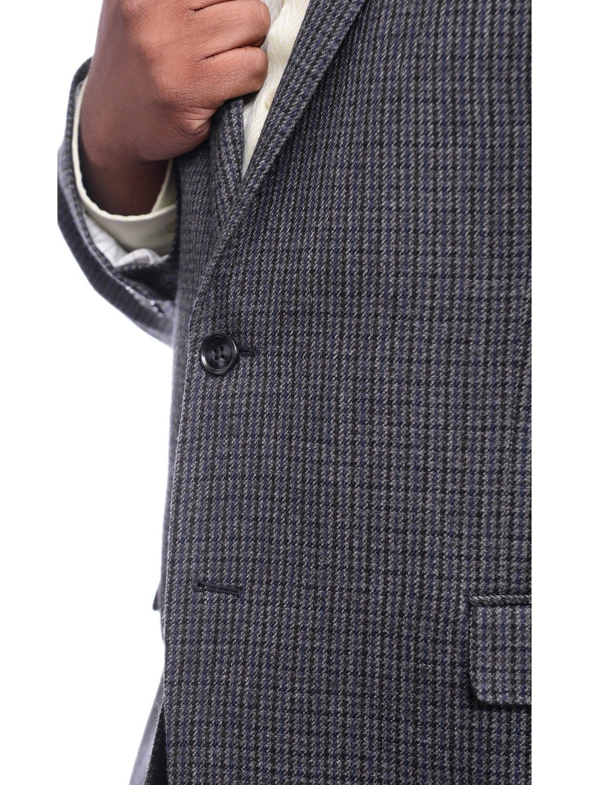 I Uomo BLAZERS I Uomo Classic Fit Charcoal Gray & Blue Houndstooth Two Button Wool Blazer