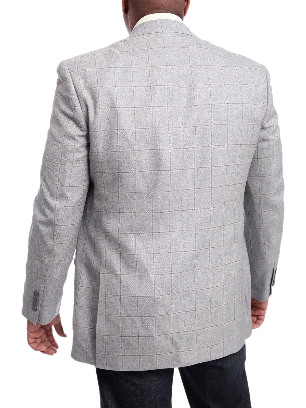 I Uomo BLAZERS I Uomo Classic Fit Gray Plaid Windowpane Silk Wool Blend Blazer Sportcoat