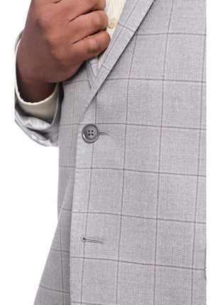 I Uomo BLAZERS I Uomo Classic Fit Gray Plaid Windowpane Silk Wool Blend Blazer Sportcoat