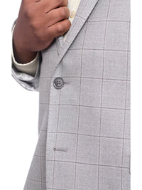 Thumbnail for I Uomo BLAZERS I Uomo Classic Fit Gray Plaid Windowpane Silk Wool Blend Blazer Sportcoat