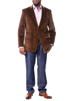 I Uomo BLAZERS I Uomo Mens Brown Velour 100% Cotton Regular Fit 2 Button Blazer Sport Coat