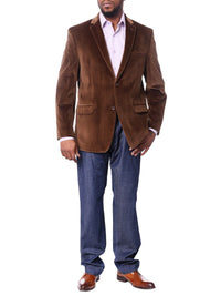 Thumbnail for I Uomo BLAZERS I Uomo Mens Brown Velour 100% Cotton Regular Fit 2 Button Blazer Sport Coat