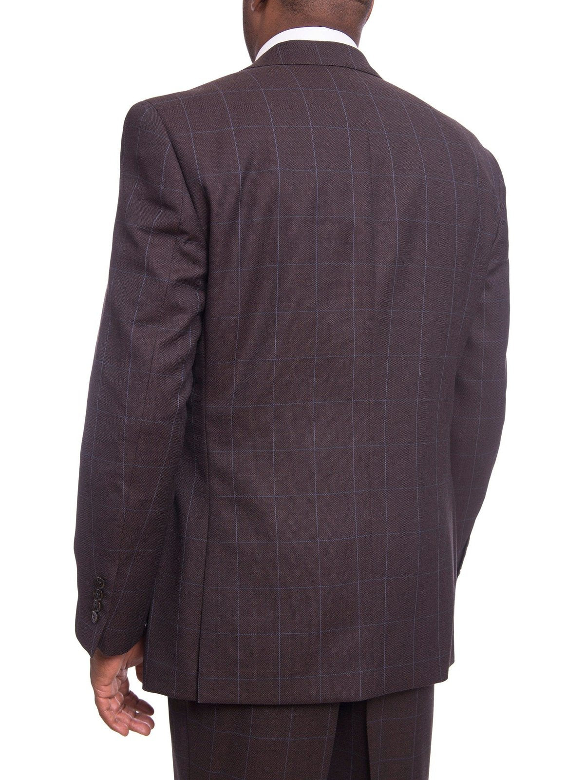 I Uomo TWO PIECE SUITS I Uomo Mens Regular Fit Brown With Blue Overcheck 2 Button Wool Suit