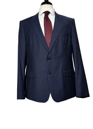 Versace Collection Mens Navy Multi-Pinstripe Peak Lapel Classic Fit 2-Button Wool Suit - 44R