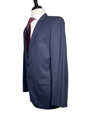 Hugo Boss Mens Solid Navy Notch Lapels Classic Fit Stretch 2 Button Wool Suit - 40L