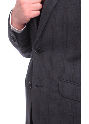 Ideal Ideal Slim Fit Blue And Red Plaid Two Button Wool Suit Peak Lapels