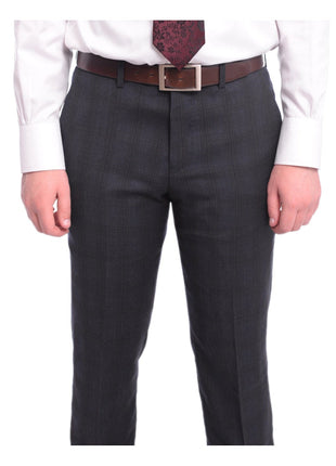 Ideal Ideal Slim Fit Blue And Red Plaid Two Button Wool Suit Peak Lapels
