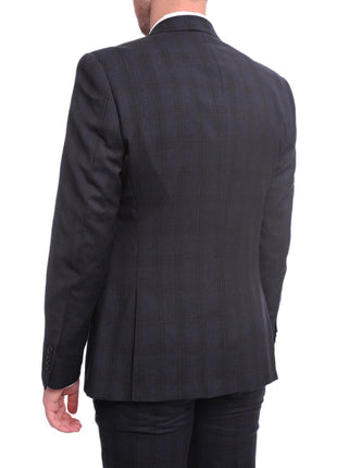 Ideal Ideal Slim Fit Blue And Red Plaid Two Button Wool Suit Peak Lapels