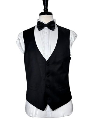 Corneliani Mens Solid Black Fully-Canvassed Peak Lapel Slim Fit 3-Piece Wool Tuxedo - 42R