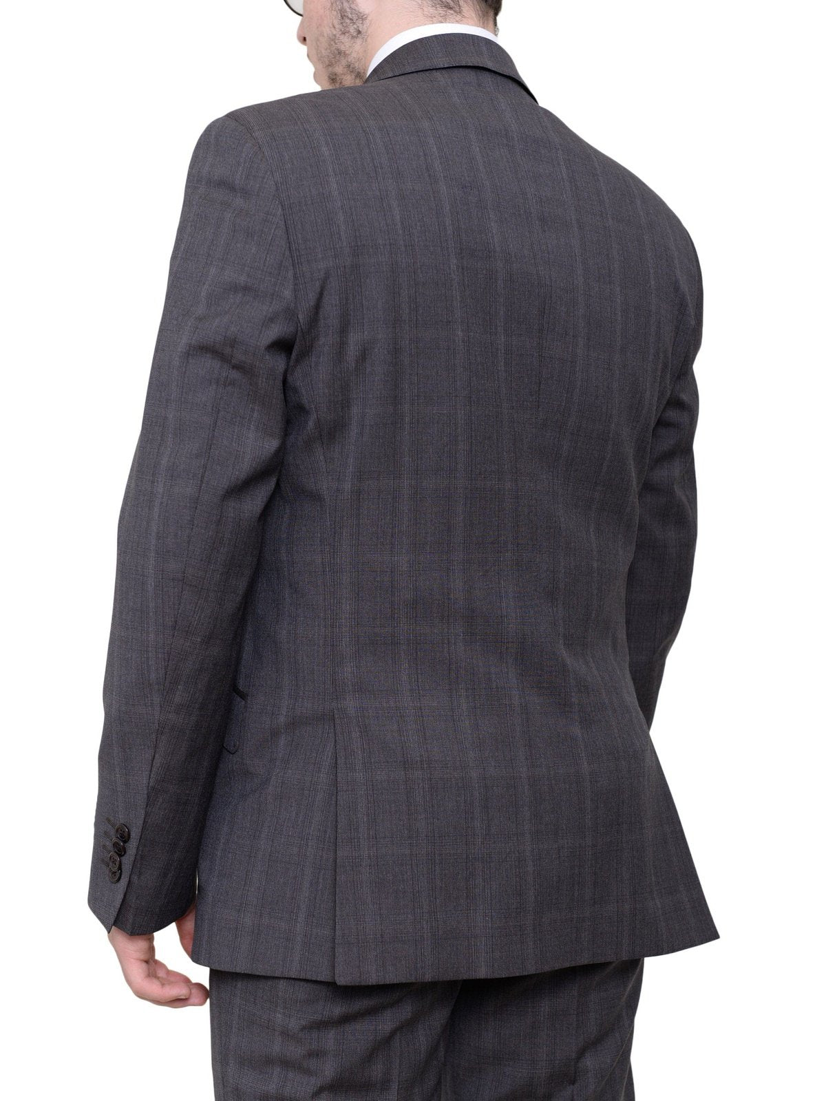 Italiano TWO PIECE SUITS Italiano Slim Fit Brown Plaid Super 150&#39;s Cerruti Wool Suit Made In Italy