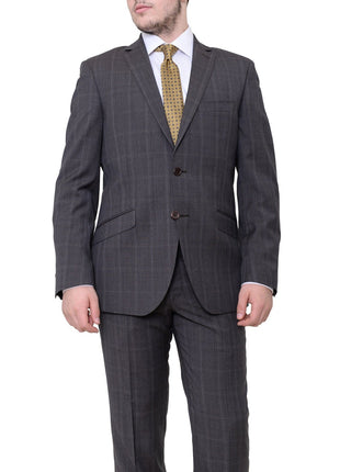 Italiano TWO PIECE SUITS Italiano Slim Fit Brown Plaid Super 150's Cerruti Wool Suit Made In Italy