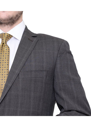 Italiano TWO PIECE SUITS Italiano Slim Fit Brown Plaid Super 150's Cerruti Wool Suit Made In Italy