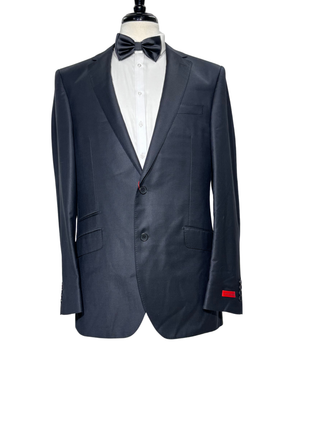 Bartorelli Napoli Mens Black Tonal Weave Notch Lapel Slim Fit 2-Button Wool Suit with Ticket Pocket - 44L