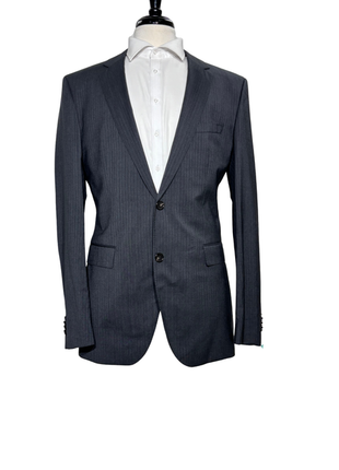 Hugo Boss Mens Charcoal Pinstripe Notch Lapels Slim Fit 2 Button Wool Suit - 40L