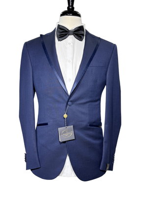 Corneliani Mens Solid Navy Fully-Canvassed Peak Lapel Slim Fit 3-Piece Wool Tuxedo Suit - 36R