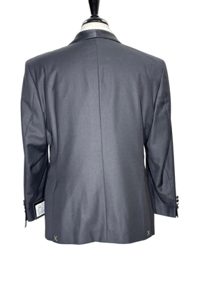 Angelo Rossi Mens Solid Black Satin Shawl Lapel Classic Fit 2-Button Tuxedo - 44S