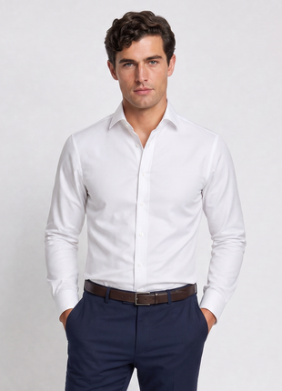 Christopher Morris Mens Solid White Extra Slim Fit Spread Collar Non Iron Cotton Dress Shirt - The Suit Depot