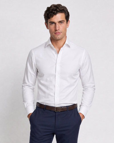 Christopher Morris Mens Solid White Extra Slim Fit Spread Collar Non Iron Cotton Dress Shirt