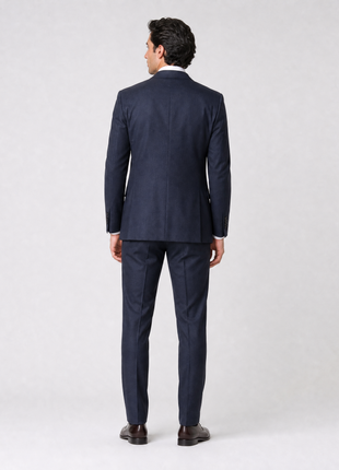 Tovaglia Mens Dark Navy Tonal Check Slim Fit  Notch Lapel Wool 2-Button Suit