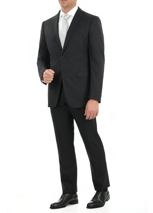 John Varvatos SUITS John Varvatos Mens Slim Fit Black Tonal Striped Two Button Wool Blend Suit