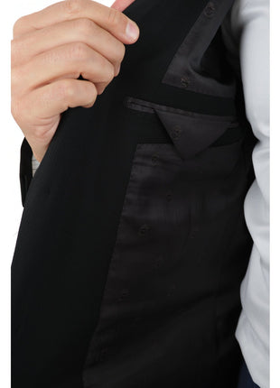 John Varvatos SUITS John Varvatos Mens Slim Fit Black Tonal Striped Two Button Wool Blend Suit