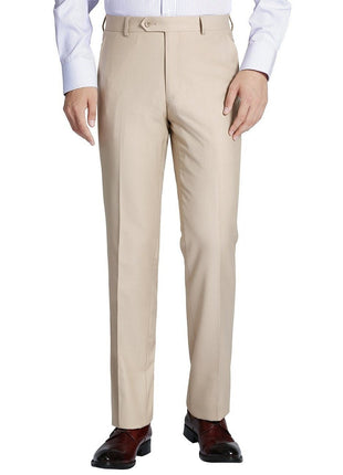 Raphael Mens Slim Fit Solid Tan Flat Front Dress Pants - The Suit Depot