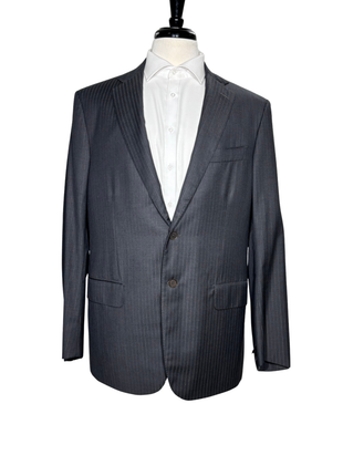 Isaia Mens Charcoal Gray Pinstripe Fully-Canvassed Notch Lapel Slim Fit 2-Button Wool Suit - 44L