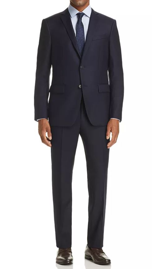 John Varvatos Mens Solid Navy Blue Slim Fit Wool Blend 2 Piece Suit