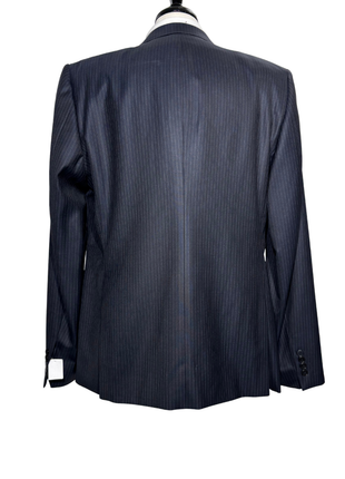 Versace Collection Mens Charcoal Pinstripe Notch Lapel Classic Fit 2-Button Wool Suit - 44L